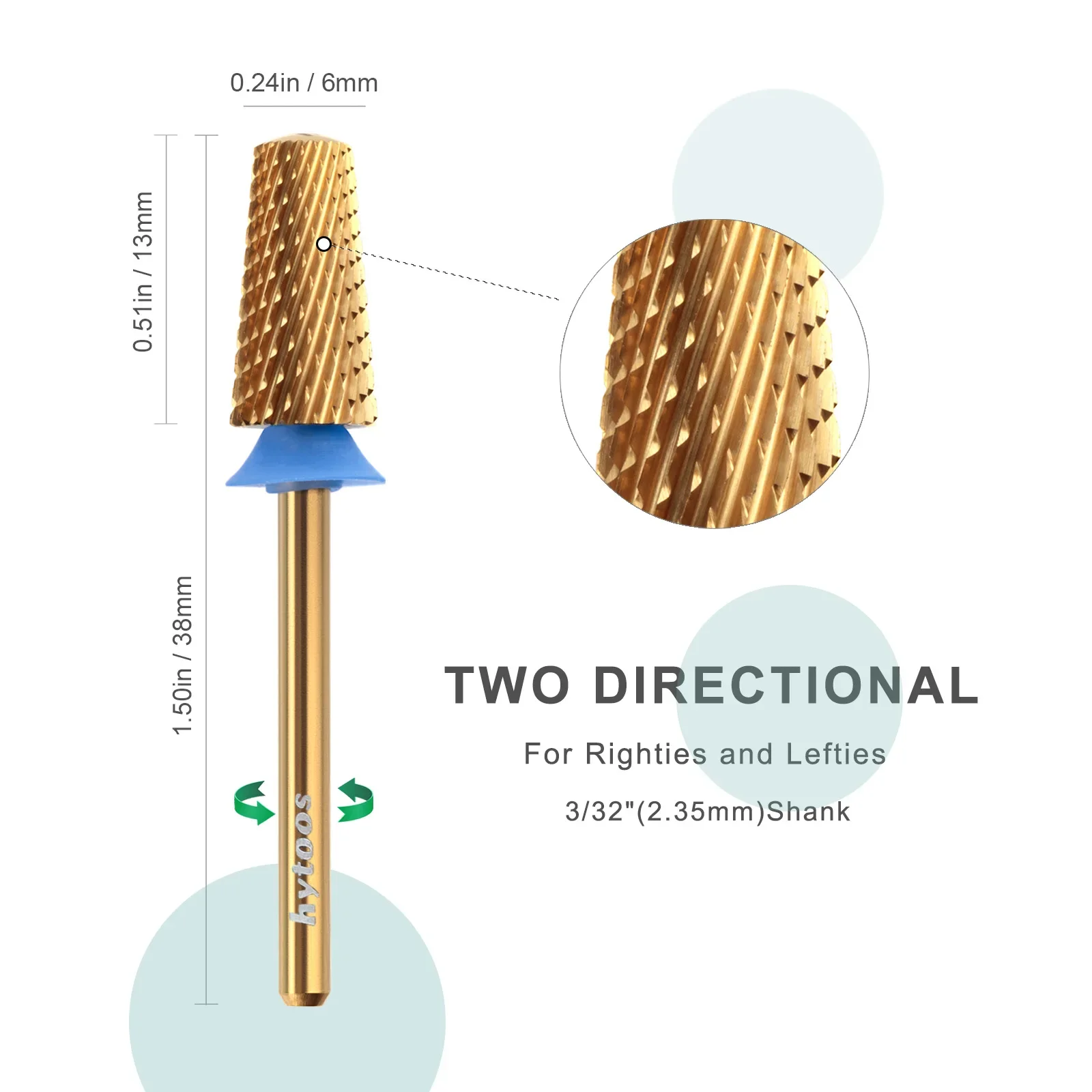 HYTOOS Brocas cónicas de seguridad de titanio para uñas, broca superior lisa de carburo 3/32, accesorios para taladros de Gel, herramienta de manicura