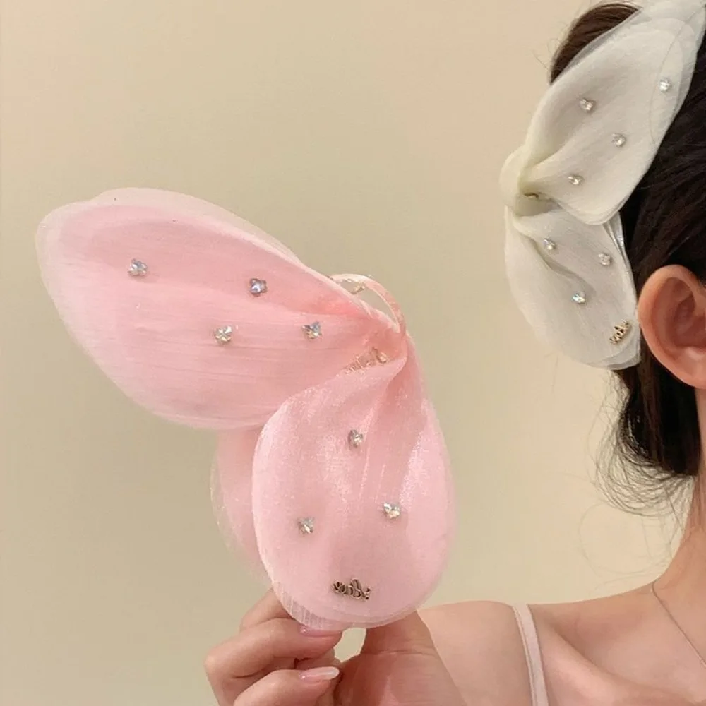 

Cloth Butterfly Petals Hair Claw Korean Style Hair Accessories Rhinestone Mesh Shark Clip Headwear Sweet Women Hairgrips Daily