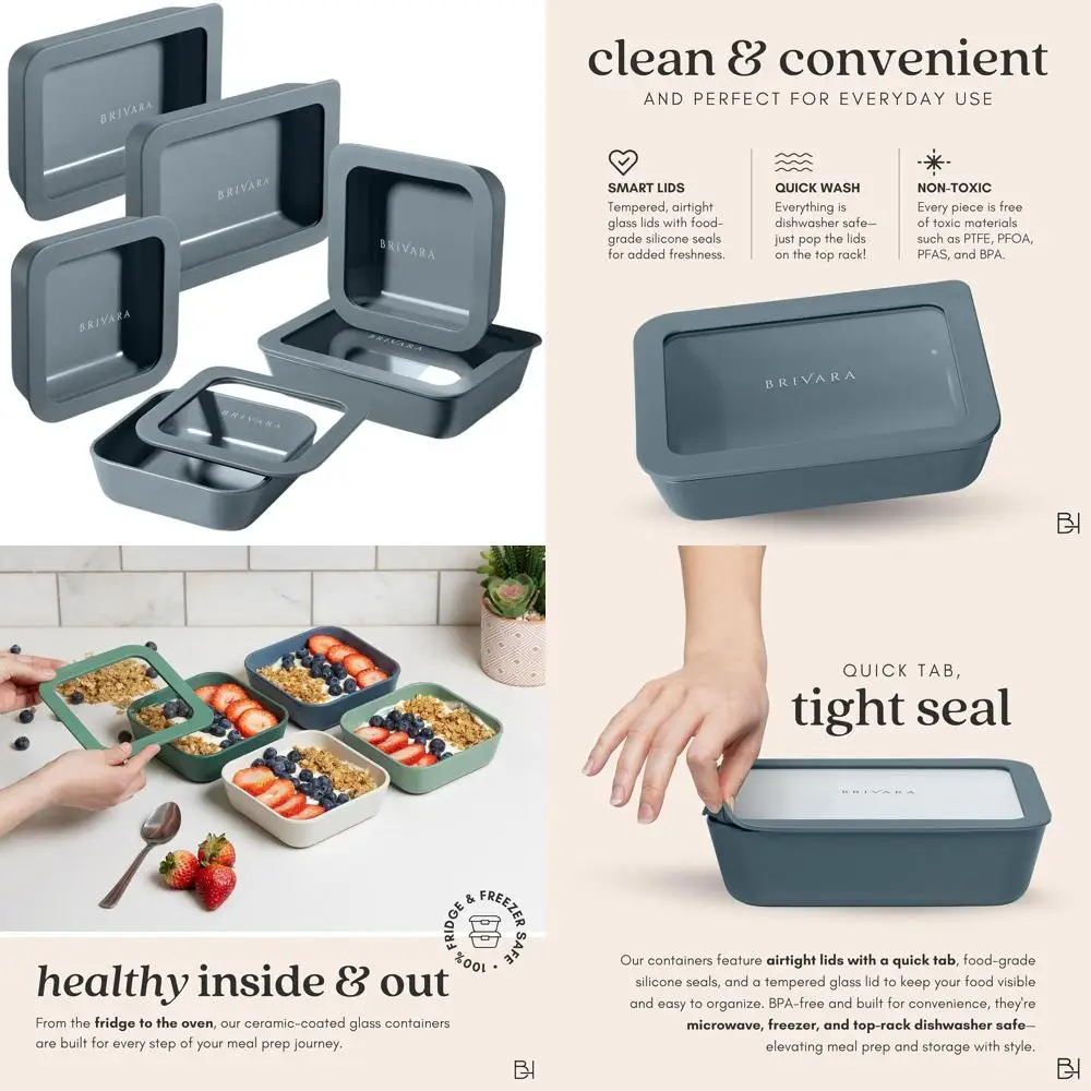 

Набор стеклянных контейнеров для хранения продуктов | Без BPA, многоразовые, нетоксичные контейнеры для приготовления еды | Набор из 6 предметов для удобного хранения [Dusk]