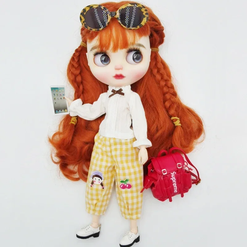 Blythe-レディースレースドール服,チェックシャツ,カジュアルパンツ,ob24 b22用