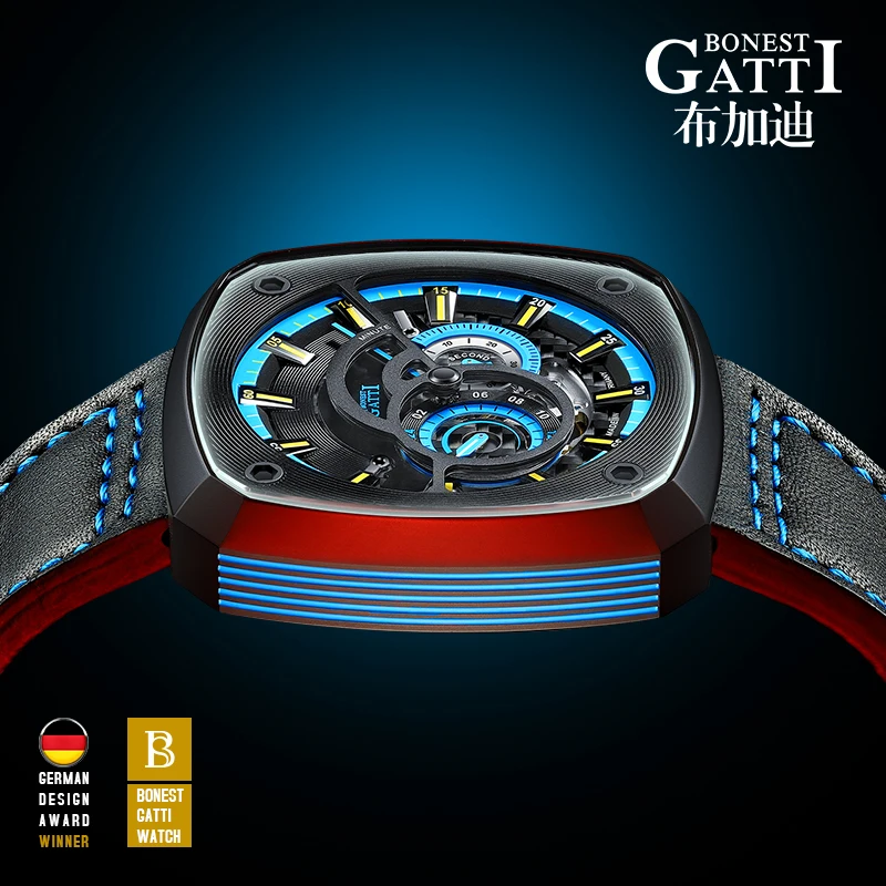 BONEST GATTI 2025 New Men Automatic Watch Luxury Watches Fashion Mechanical Wristwatch 50M Waterproof Sapphire Luminous Skeleton