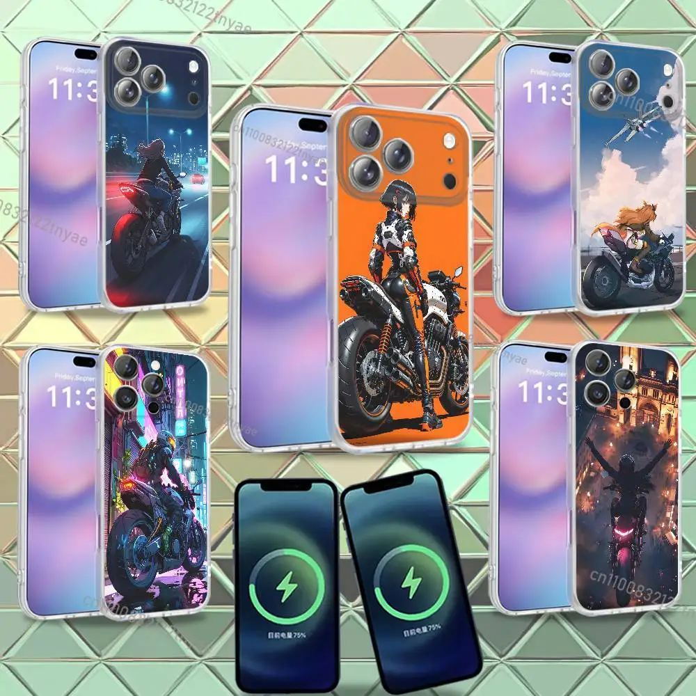 

Motorcycle cool girl For iPhone 17,12,11,14,13,15,16,Plus,Air,Pro,Max,E,Mini for Magsafe Magnetic Frosted Phone Case
