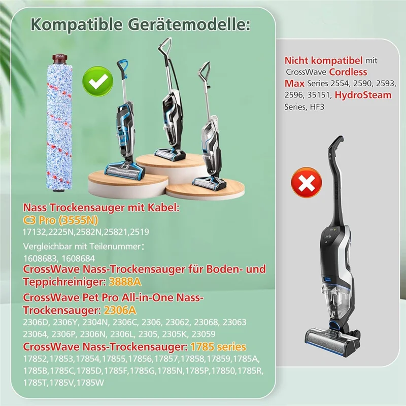 B99A-Per BISSELL Crosswave 17132 2225N 2582N 25821 2519 Parti di ricambio per aspirapolvere Spazzole multi-superficie 1868 e filtri 18