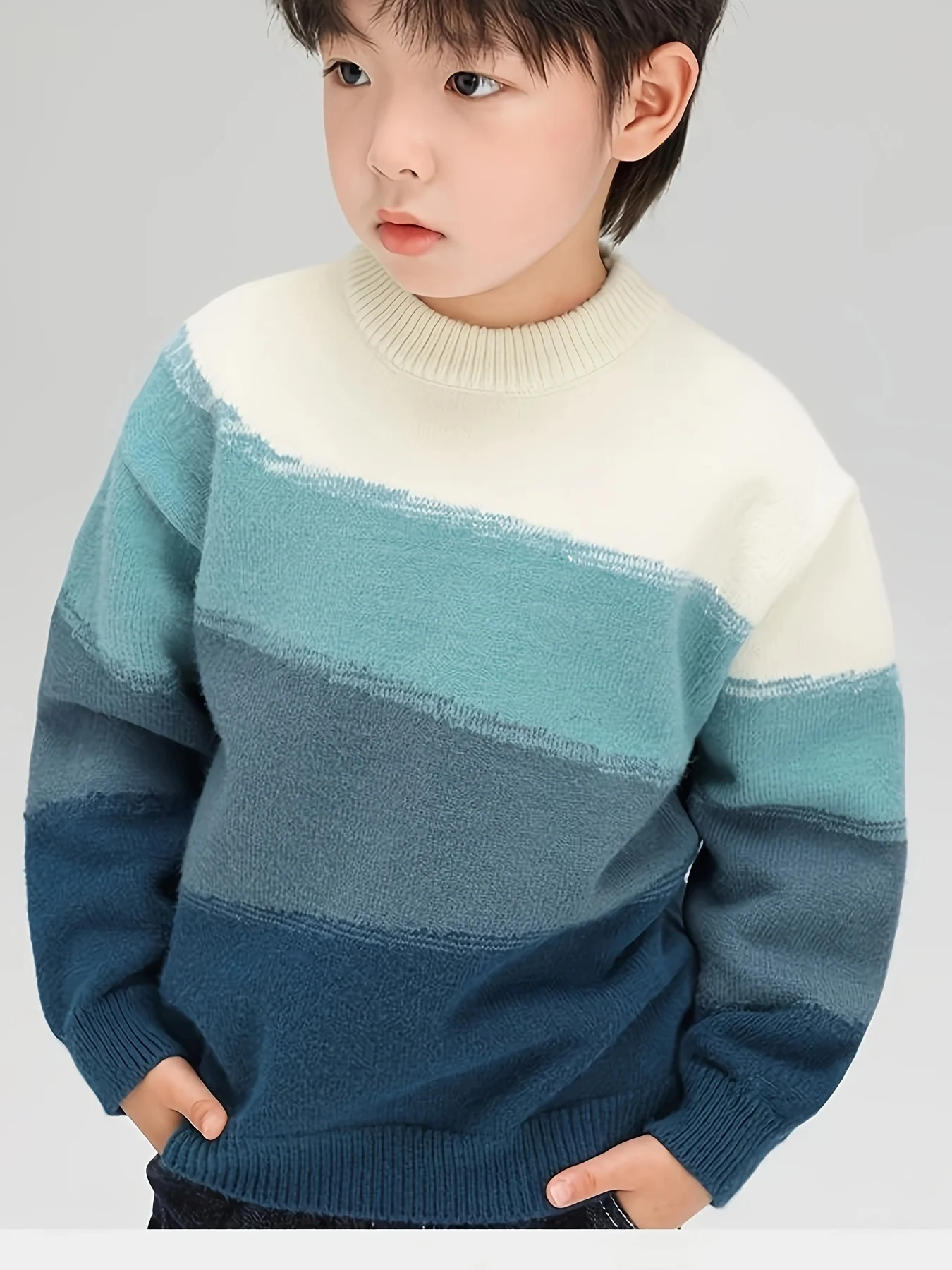 Children's Clothing, Boys' Winter Clothing, Thickened Sweaters, New Style, Autumn and Winter Pullovers for Middle-Aged and Older Boys, Stylish Korean Style Trendy Style