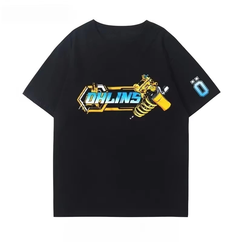 OHLINS Motorcycle Shock Absorber Modified T-shirt Cotton Casual Trendy Brand Men's Women's Car Club Crew Neck Short-sleeved Top