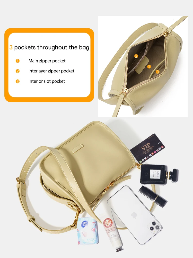 Zency Trend Women Soft Leather Small Handbags Crossbody Bag Beige Yellow Roomy Pillow Bag Fashion Underarm Bag For Girls