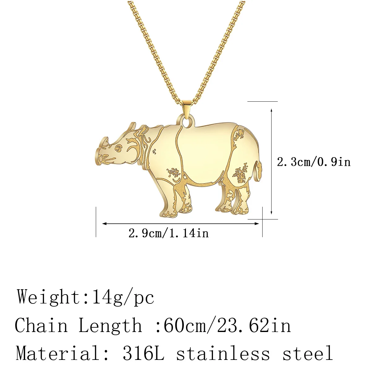 Kinitial Stainless Steel Animal Rhino Pendant Necklace African Rhinoceros Necklace Fashion Women Trendy Jewelry Gift For Him