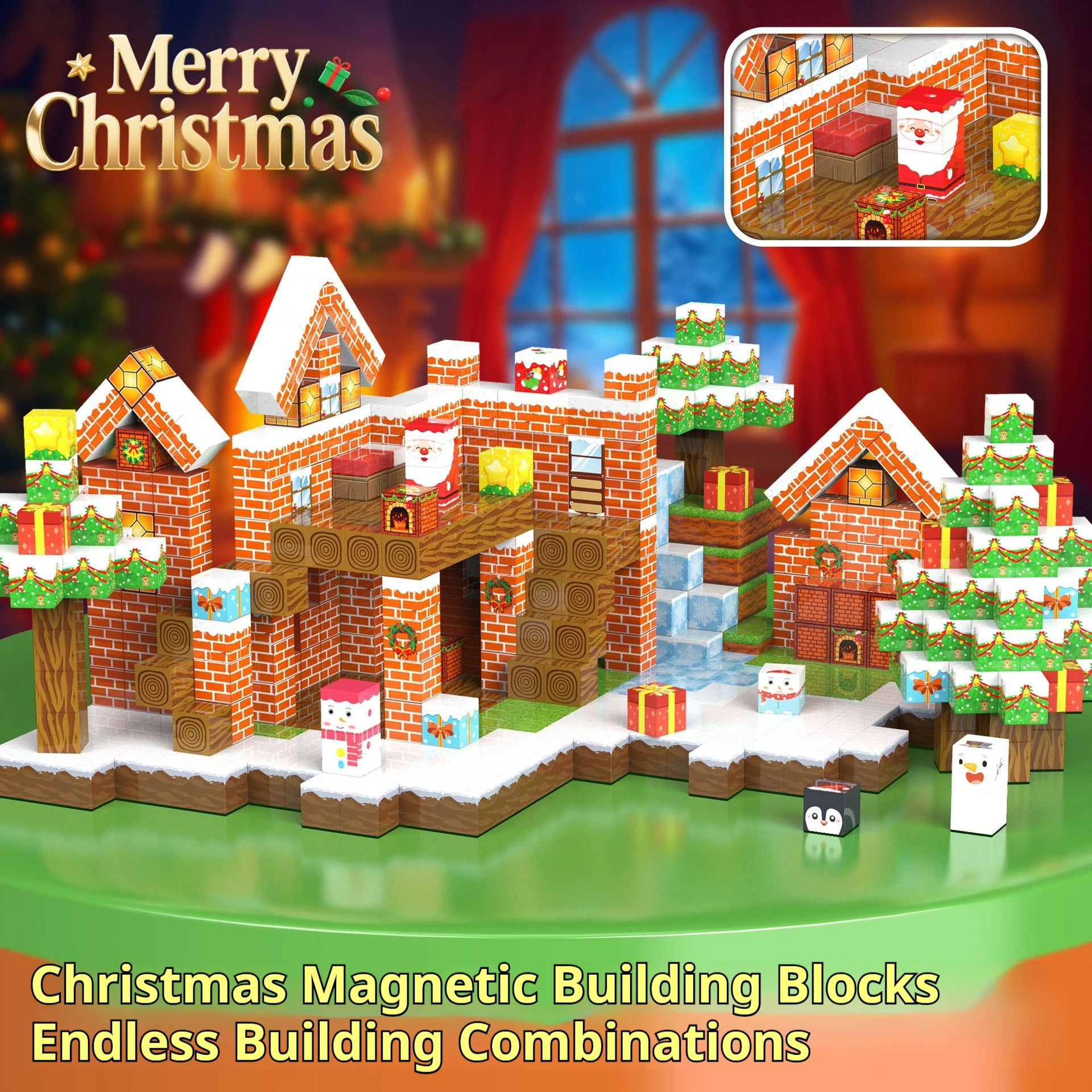 ของขวัญคริสต์มาส บล็อกแม่เหล็ก ชุดสร้างสรรค์โลกเหมือนจริง แม่เหล็กทรงลูกบาศก์ สำหรับการเรียงซ้อน ชุดก่อสร้าง ของเล่นเสริมพัฒนาการ สำหรับเด็กอายุ 3 ปีขึ้นไป ของเล่น DIY