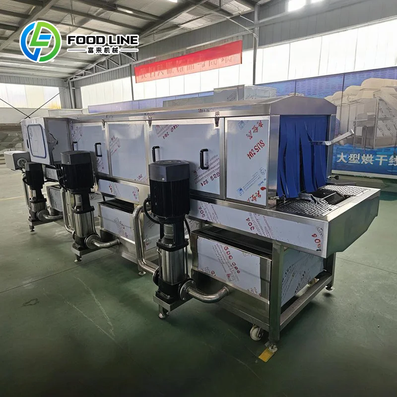 High-Capacity Automatic Crate Washing Machine Commercial Food Tray Basket Cleaning Tunnel Equipment FL Customized