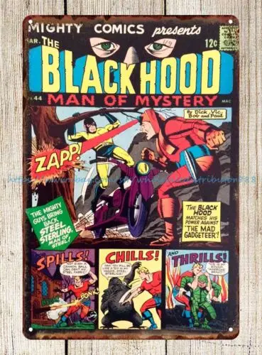 artwork decor Mighty Comics Black Hood Man Of Mystery 1967 metal tin sign