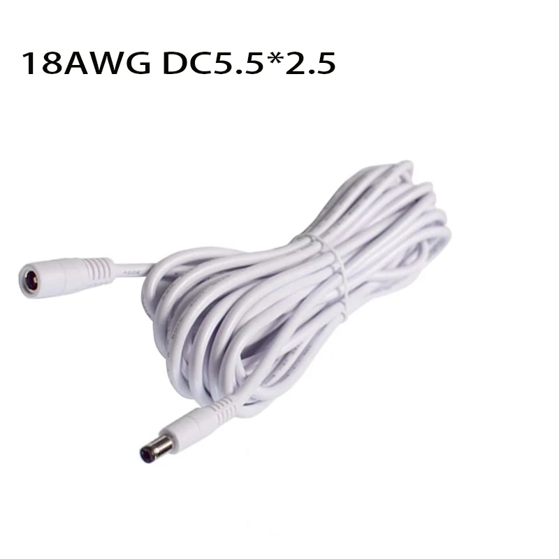 DC 5.5*2.5mm Power Cable 19V/24V 18AWG Male to Female For Pole Meter Projector Extension Cord Monitoring Router White High Power