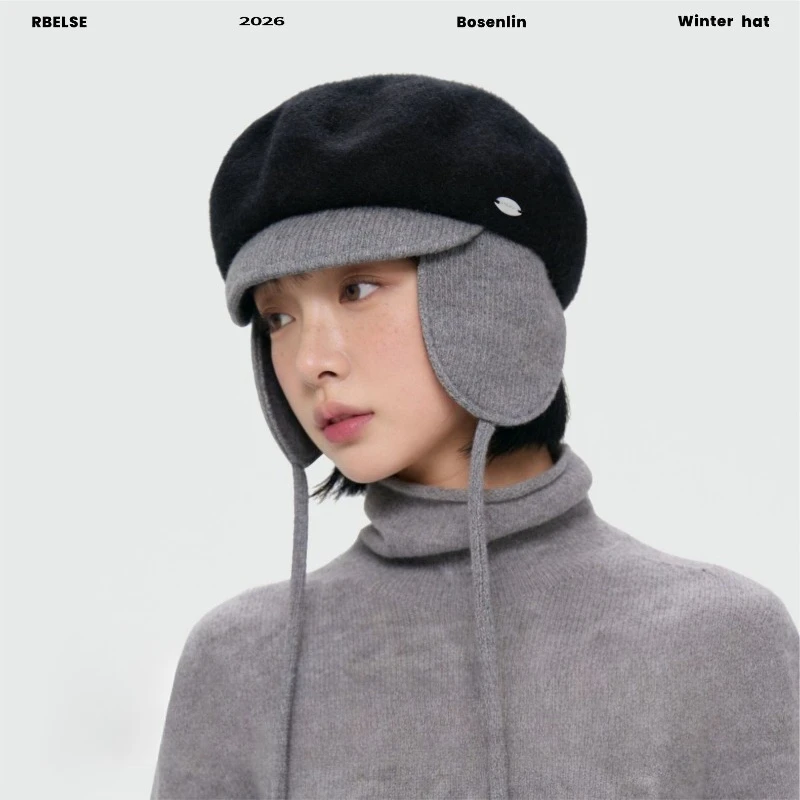 Japanische Nischen-Beret für Herbst und Winter, künstlerische Retro-Malerhut, Herren- und Damen-Fahrradmütze mit Ohrenschutz, Bomberhut – Detail 2