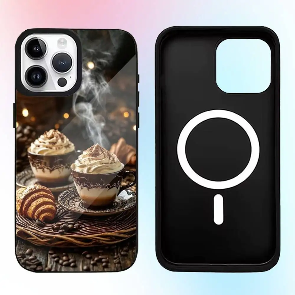 عيد الميلاد الفن الشتاء القهوة حالة الهاتف آيفون 17,16,15,14,13,12,11 زائد، برو ماكس المغناطيسي Magsafe الشحن اللاسلكي