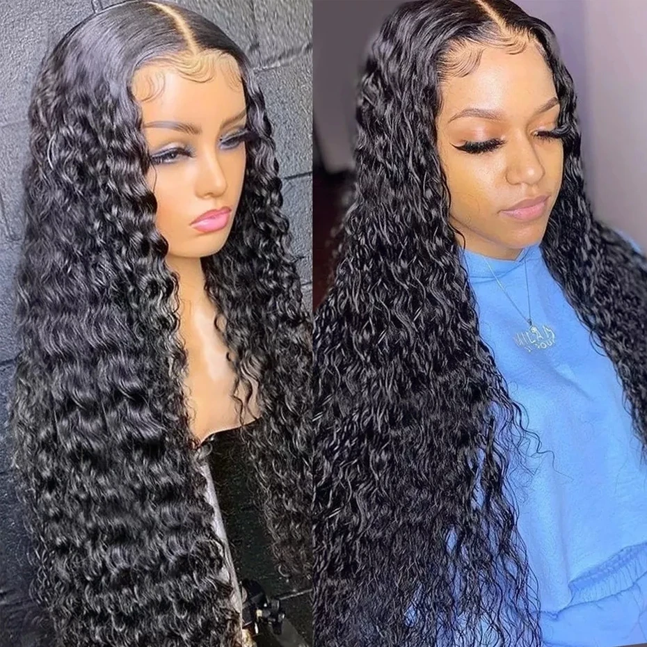 Density Deep Wave Frontal Wig 13x4 13x6 Transparent Lace Frontal Wig Pre Plucked Remy Deep Curly Lace Front Human Hair Wigs