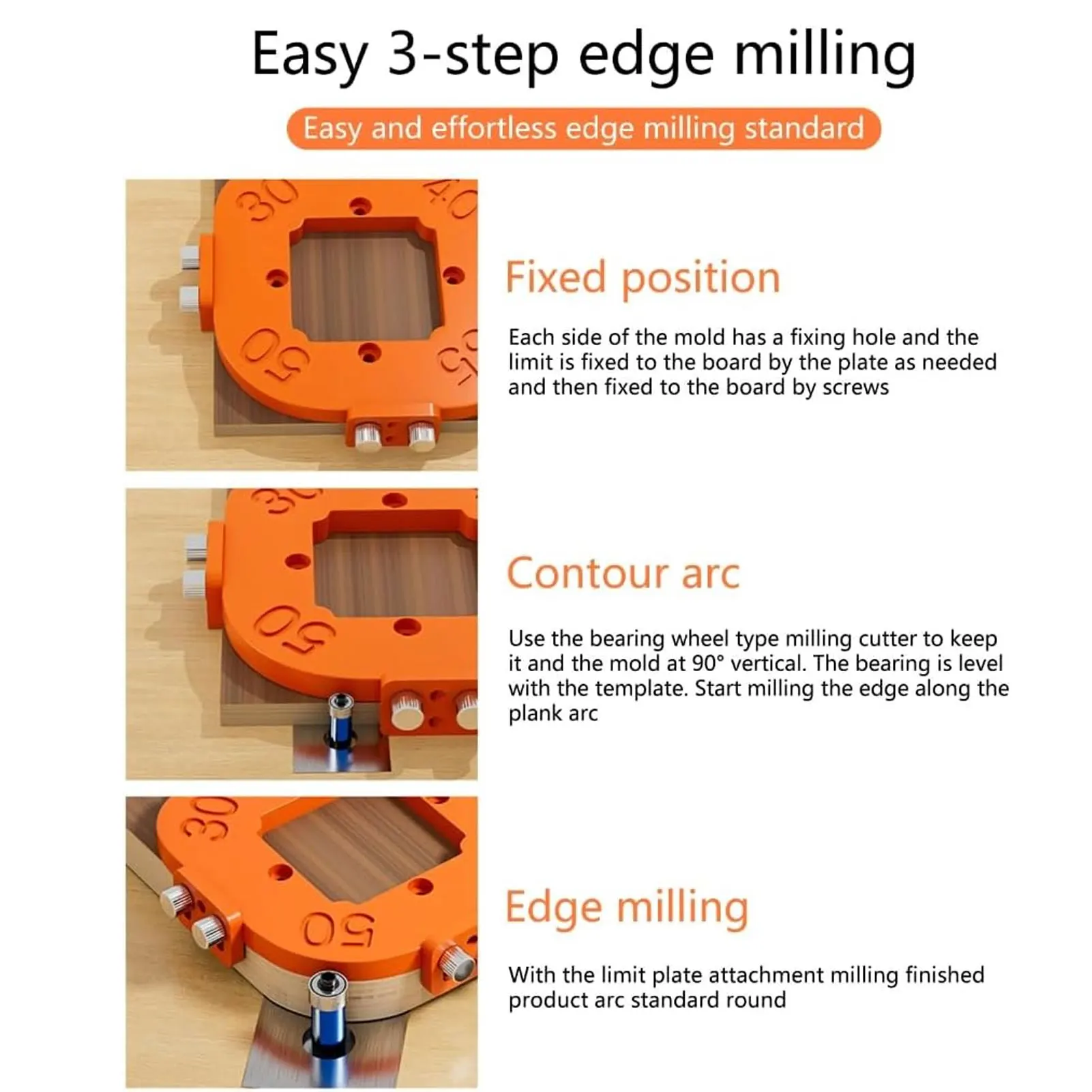 Router Radius Jig Mudah Digunakan Rekayasa Plastik Papan Sudut Bulat Radius Template R30 R35 R40 R50 untuk Proyek Pertukangan