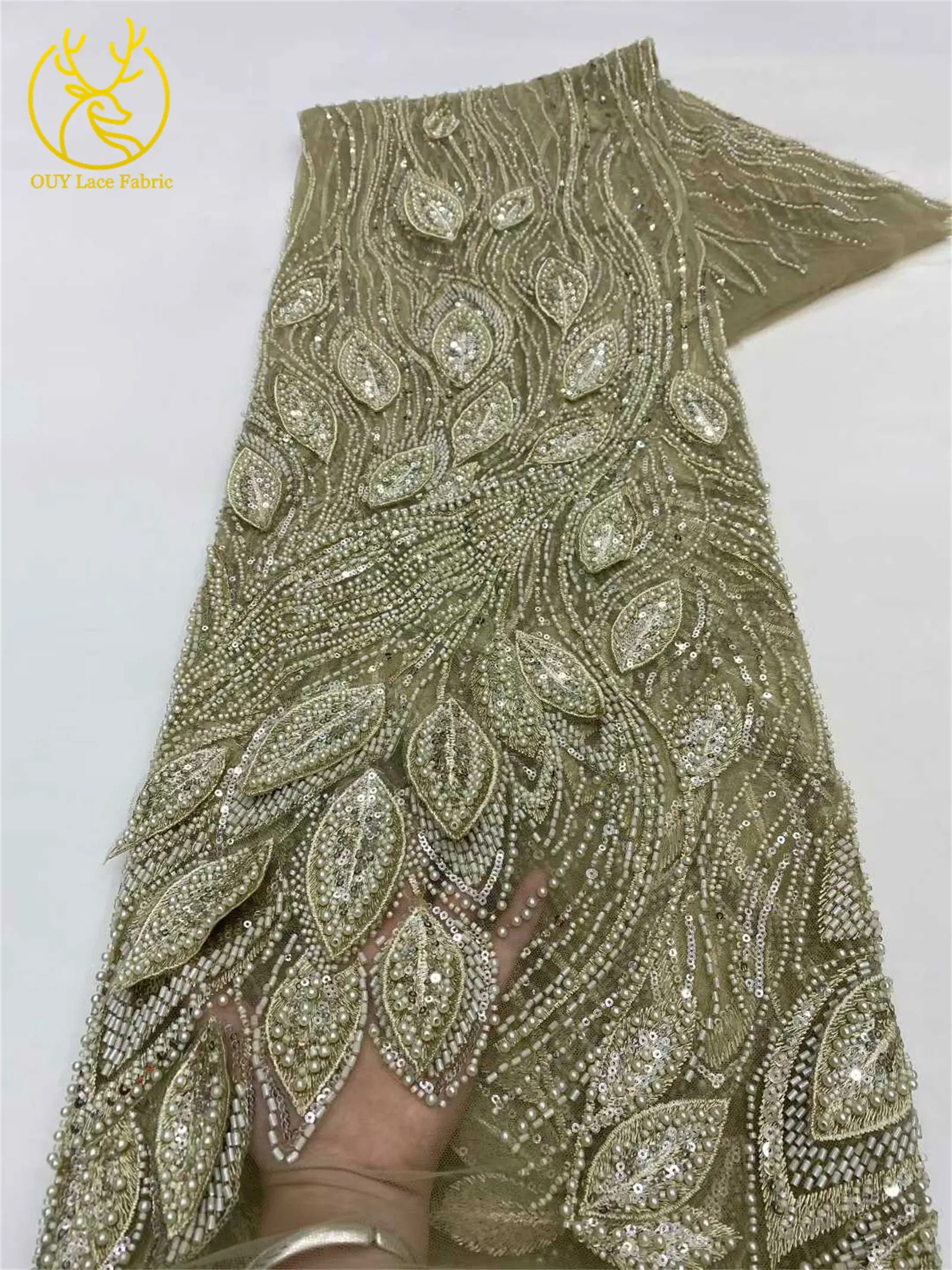 Luxuriöser französischer 3D-bestickter Perlen-Tüll-Spitzenstoff 2026 – Hochwertiger nigerianischer Pailletten-Spitzenstoff für Brautkleider und Hochzeitskleider – Detail 8