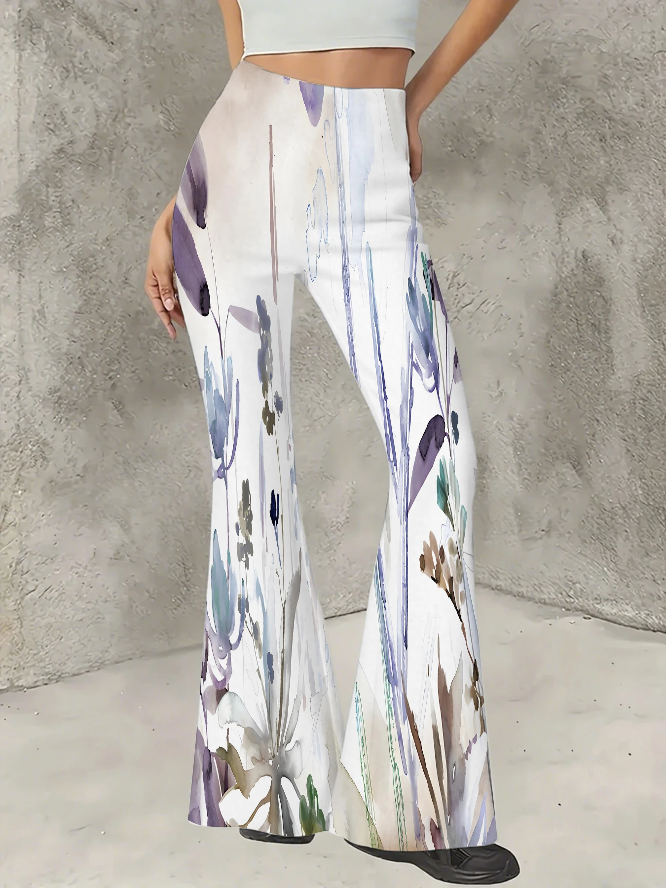 

Women's Flared Pants Watercolor Floral Print Trousers Stretchy Casual Slim Fit Bell Bottoms for Daily Vacation Streetwear