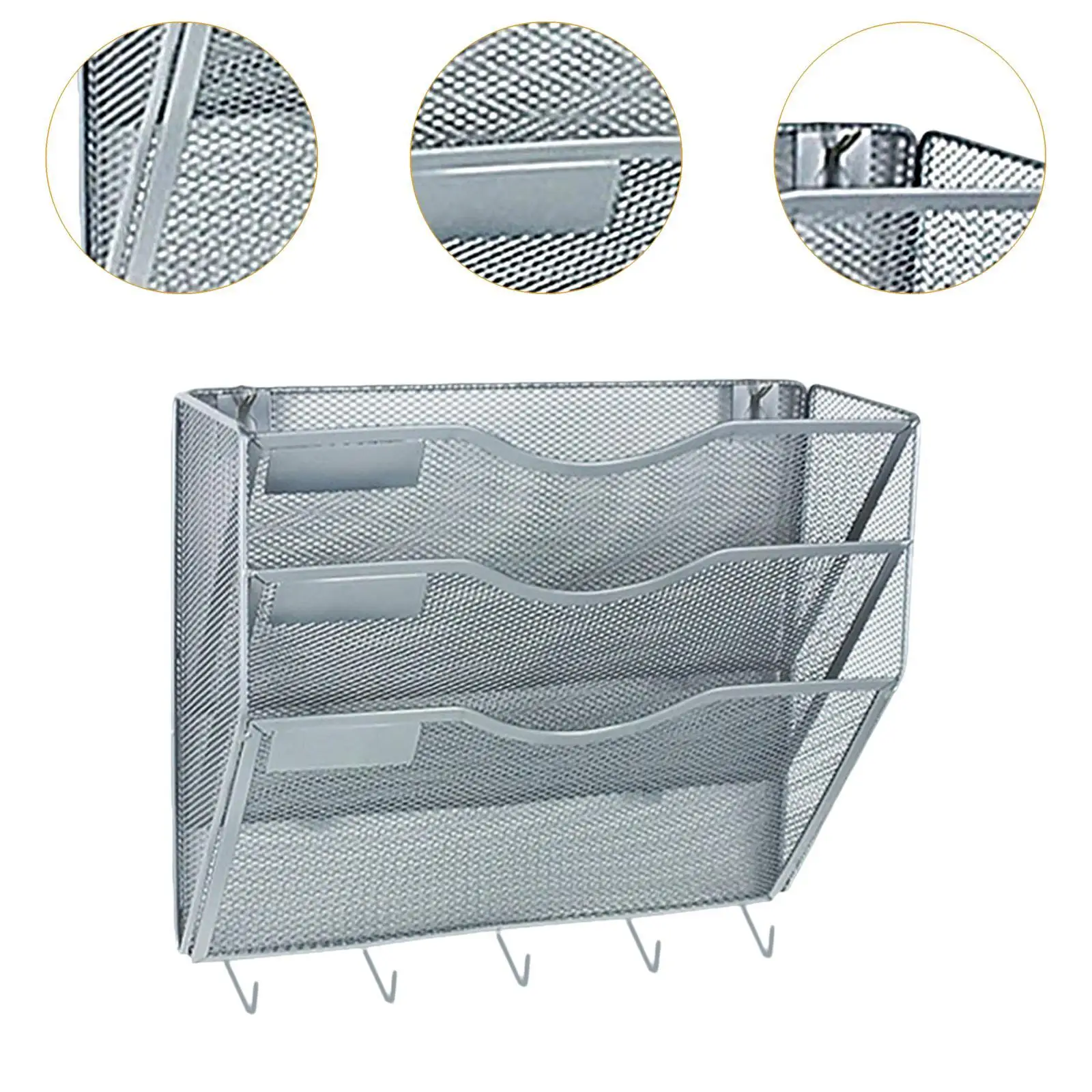 Wall File Mail Organizer for Home Office A4 Paper Storage with Hooks Easily Install Multipurpose Space Saving Paper Folder