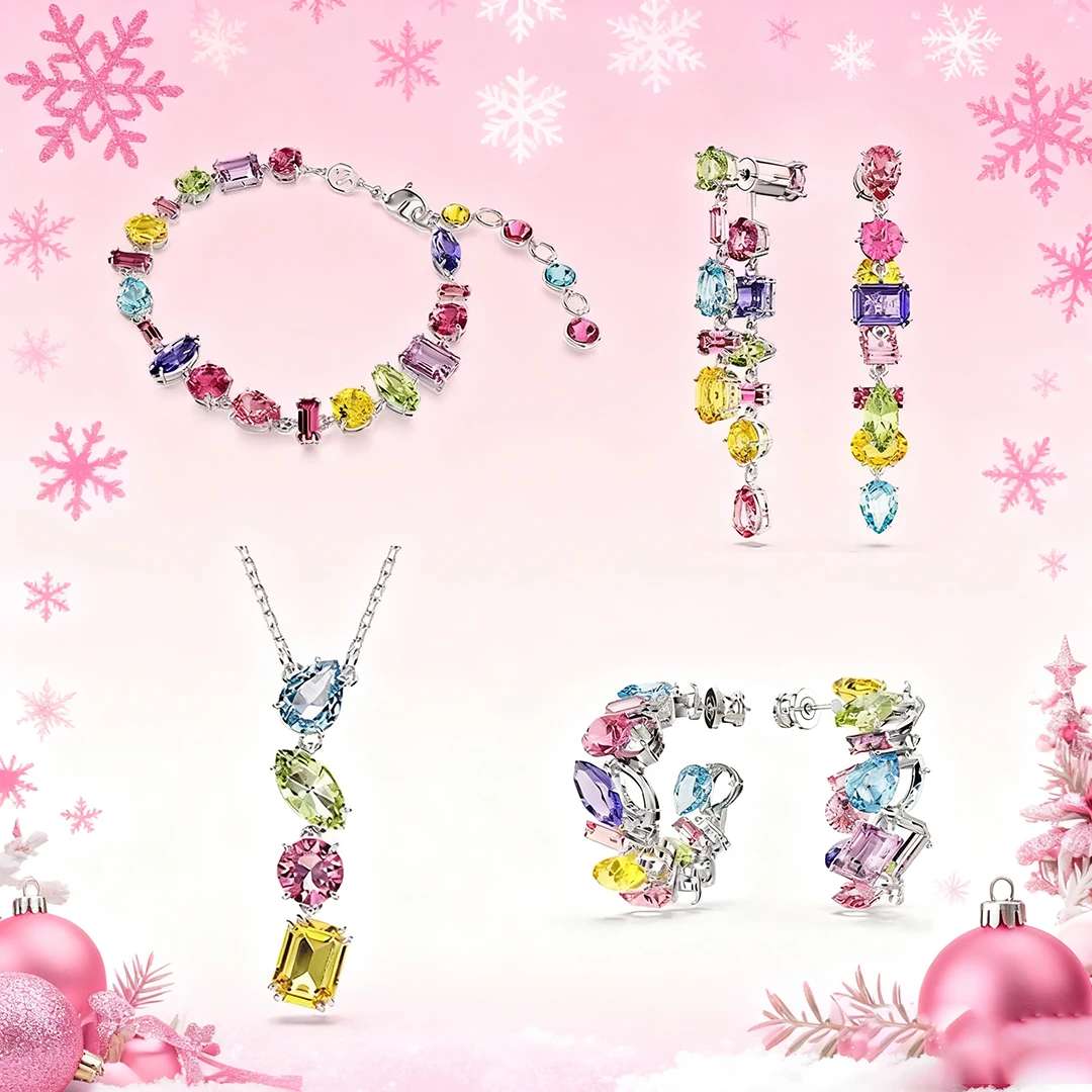 

Luxury Simple Women's Jewelry Colored Gems Set Necklace Bracelet Earrings Inlaid Zircon Fashion Christmas Gift Party.