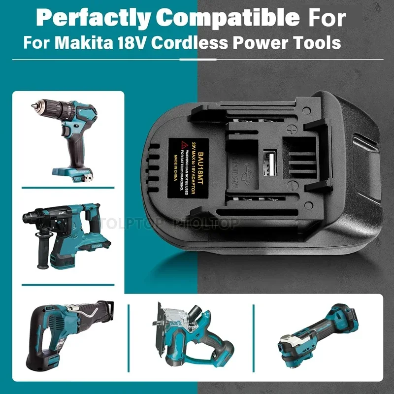 Cordless Drill Tool Battery Adapter for Bauer 20V Li-Ion Batteries to Dewalt/Makita/Milwaukee 18V 20V Batteries