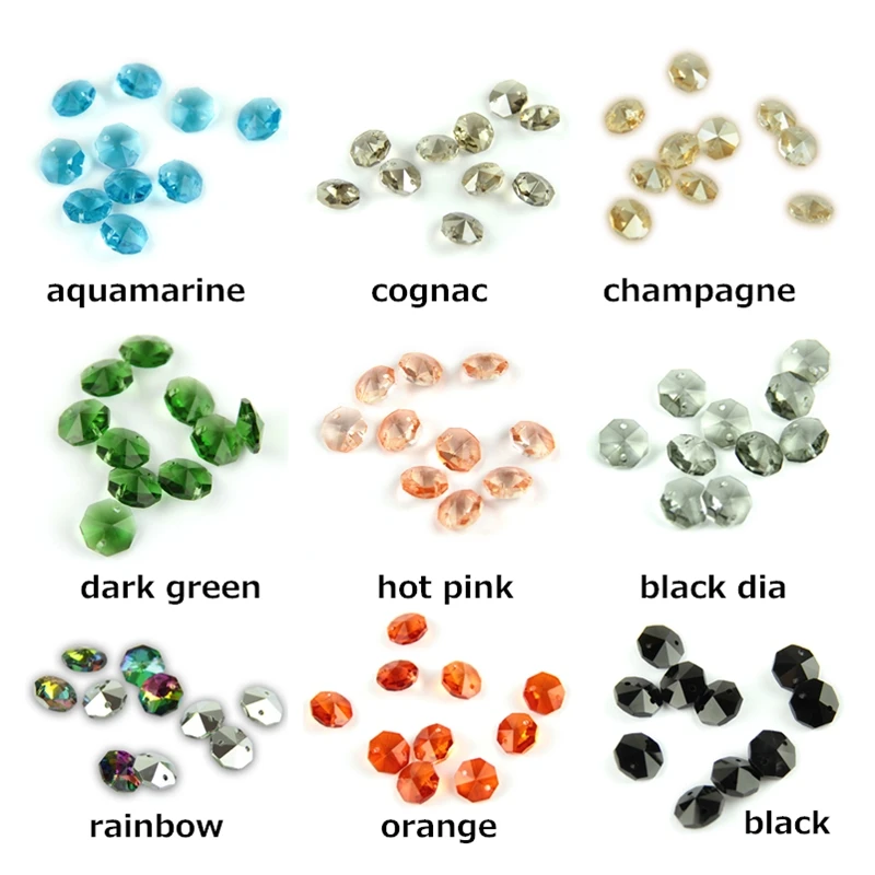 100pcs/1000pcs 14mm Crystal Glass Prisms Octagon Beads With 1 Hole/2 Holes Lamp Glass Chandelier Parts For Pendant Decoration