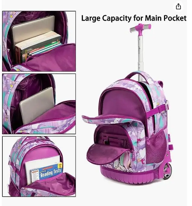 Jasminestar School Trolley Bags for Boys Rolling Luggage Bags Rolling Backpack 18 inch Wheeled Kids Backpack Lunch Bag  For Girl