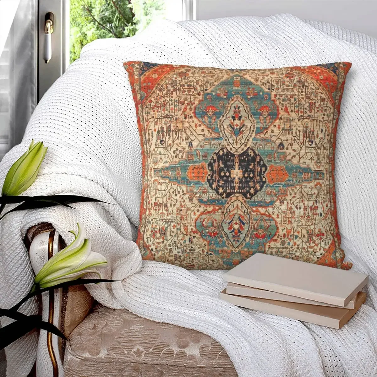 Mohtashan Kashan Persian Rug Print Pillowcase Polyester Pillows Cover Cushion Comfort Throw Pillow Sofa Decorative Cushions Used