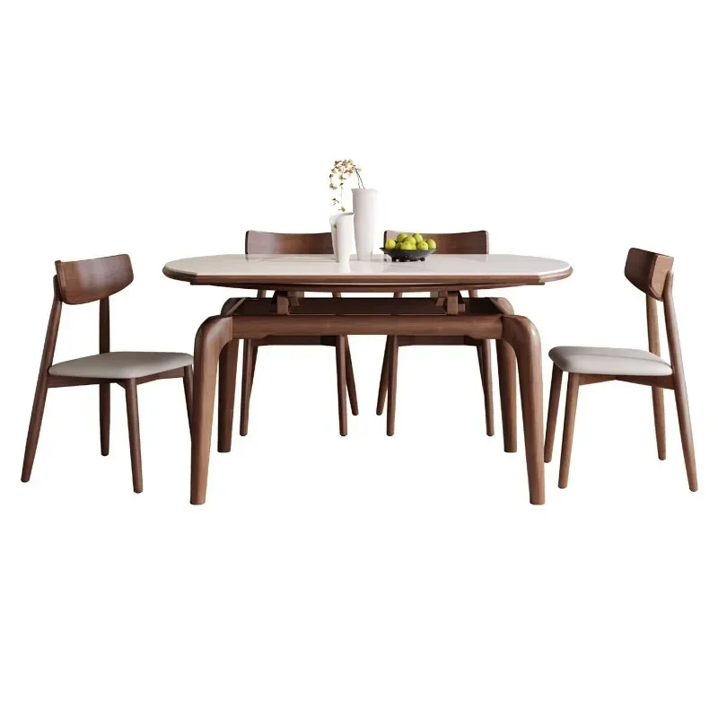 

Small apartment rock slab dining table and chair combination modern simple light luxury household variable round