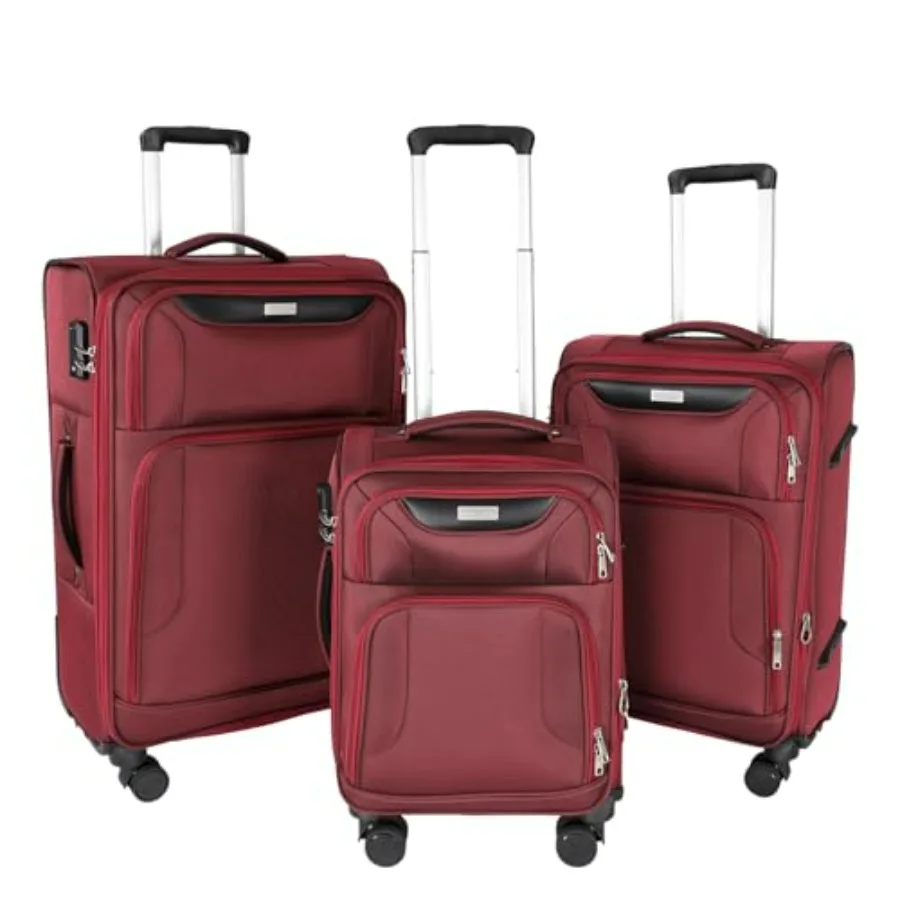 

3-Piece Softside Expandable Luggage Set with Front Open Pocket, Lightweight and Durable Oxford Fabric Suitcase Set with TSA Loc