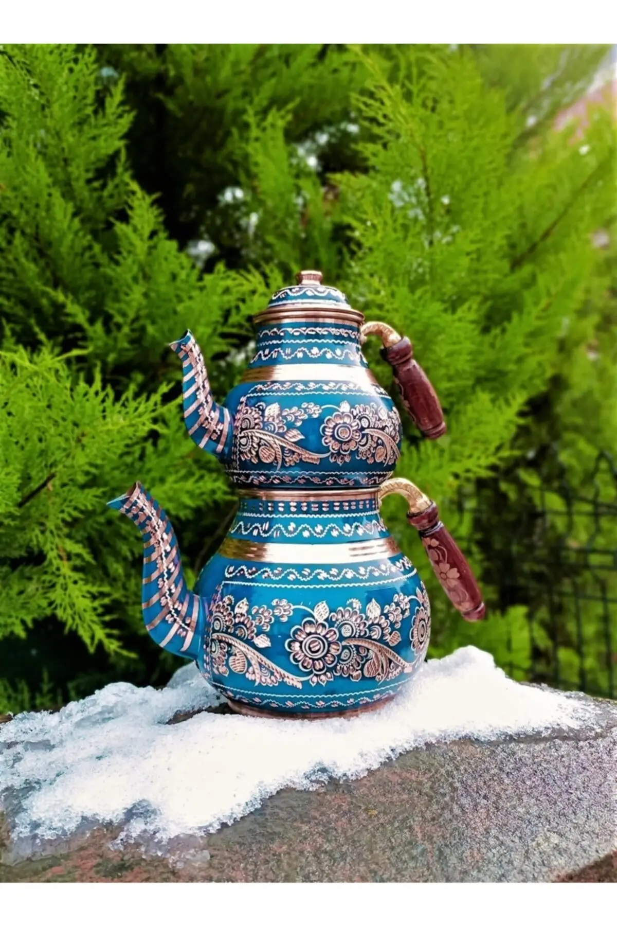 DOLBOVI navy blue ceramic paint coating rose flower copper teapot Cooper Tea Pots Handmade