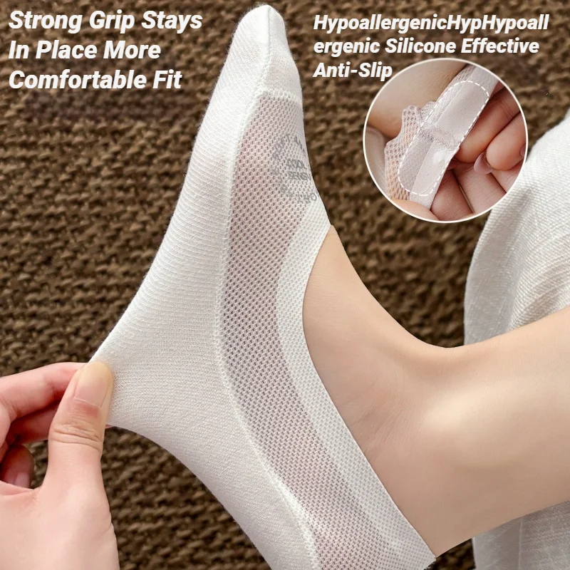 Women Breathable Mesh Invisible Socks Spring Summer Thin Soft Comfortable Silicone Anti Slip  Casual Fashionable Letter