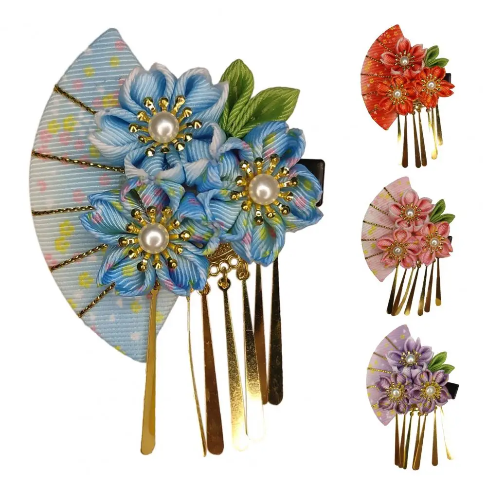 Women Hairpin Fake Flower Fan Decorative Japanese Traditional Dress Kimono Robe Kids Girls Cosplay Headgear Costume Hair Clip