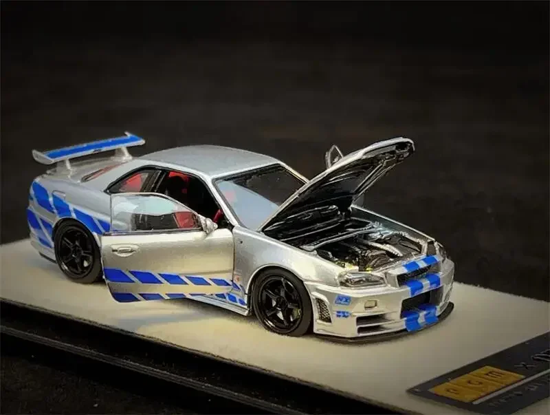 PGM x One model 1:64 GTR R34 Z-TUNE Silver Blue Limited999 Diecast Model Car