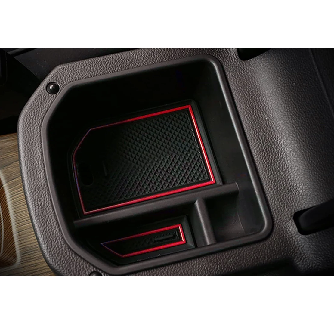 Caja de almacenamiento para reposabrazos central de coche, bandeja organizadora negra con línea roja apta para VW t-roc 140TSI X Sport 110TSI Style 2020