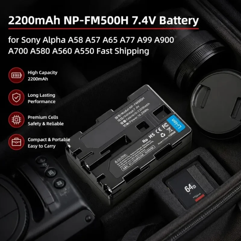 High-Quality New 2200mAh NP-FM500H 7.4V Battery for Sony Alpha A58 A57 A65 A77 A99 A900 A700 A580 A560 A550 Fast Shipping