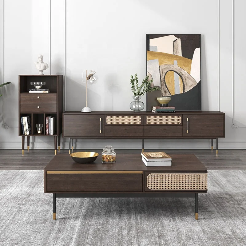 モダンなデザインのホーム天然木の装飾ファミリーロングテレビスタンドキャビネット