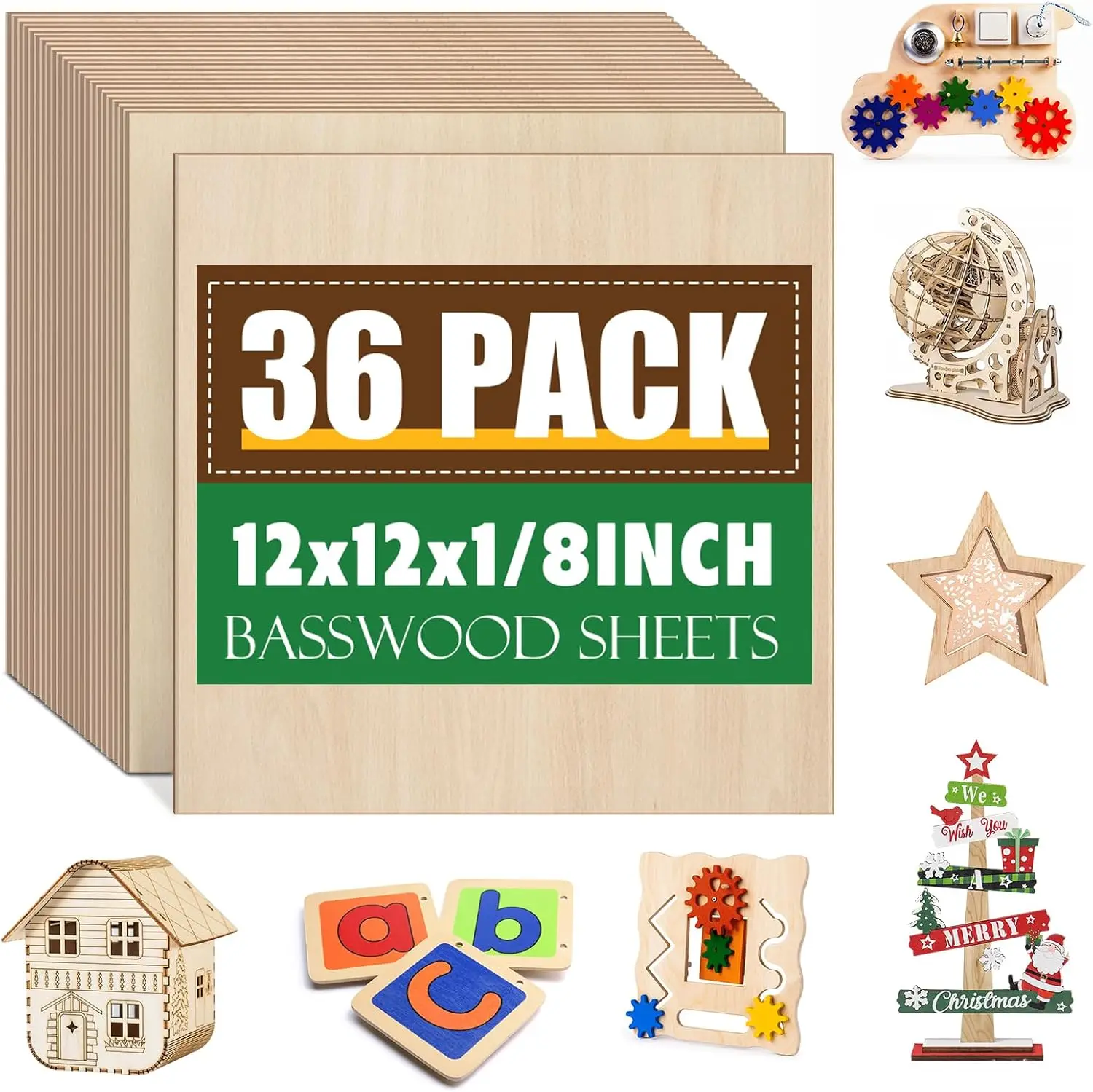 36 Pack 1/8 Inch Basswood Sheets for Crafts, Laser Cutting, Wood Burning & Model Making
