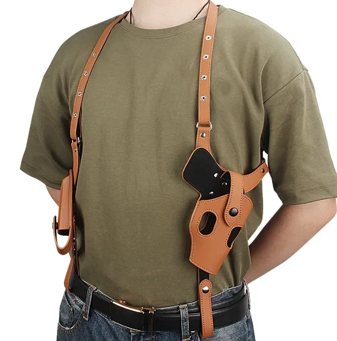 Medieval Handmade Cowboy Leather Shoulder Holster Outdoor Tactics Holder for Revolver Single Harness Belt Rig Colt Gun Holder