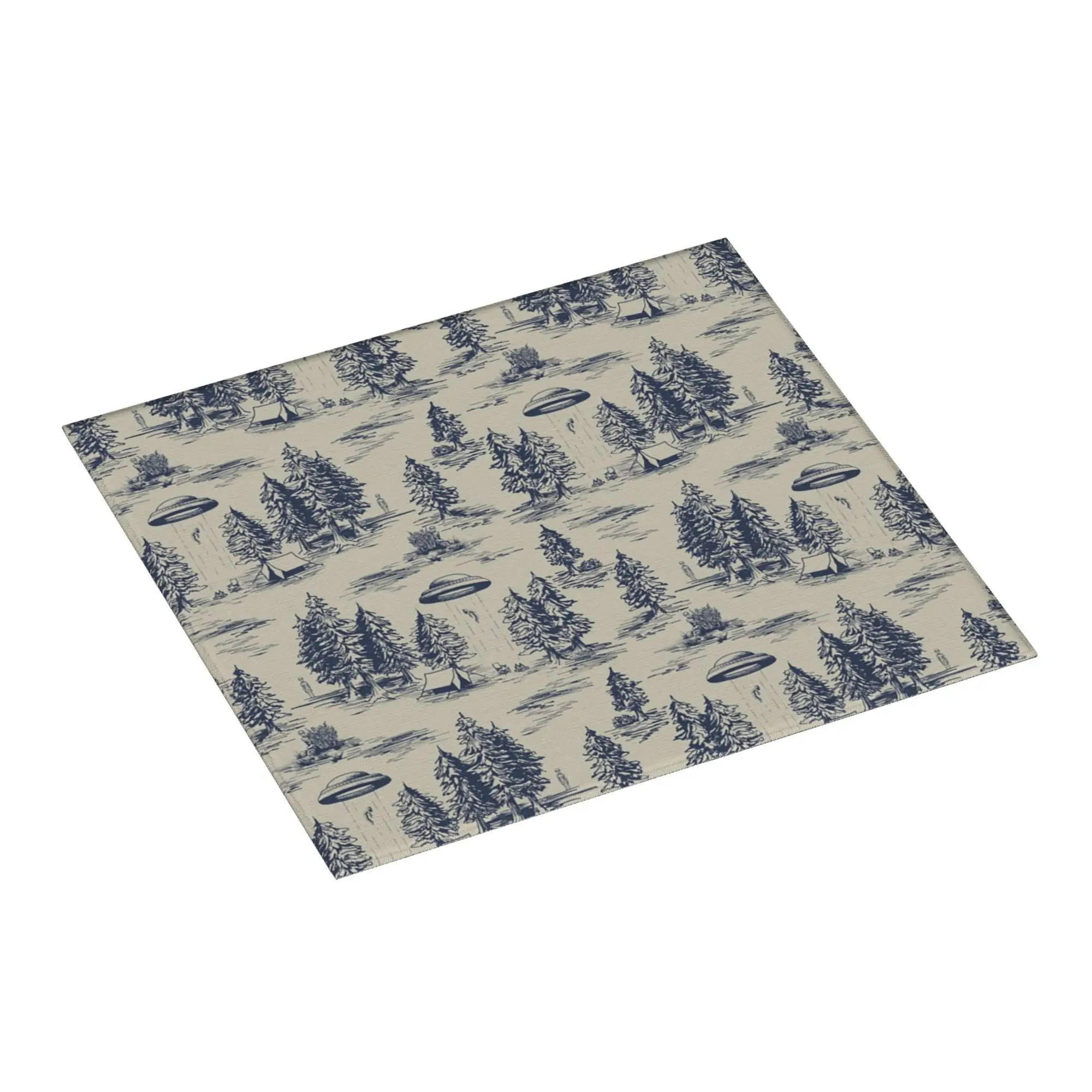 Alien Abduction Toile De Jouy Pattern In Blue Non Slip Kitchen Counter Protector Mat Barware Tableware Reusable Mat For Kitchen