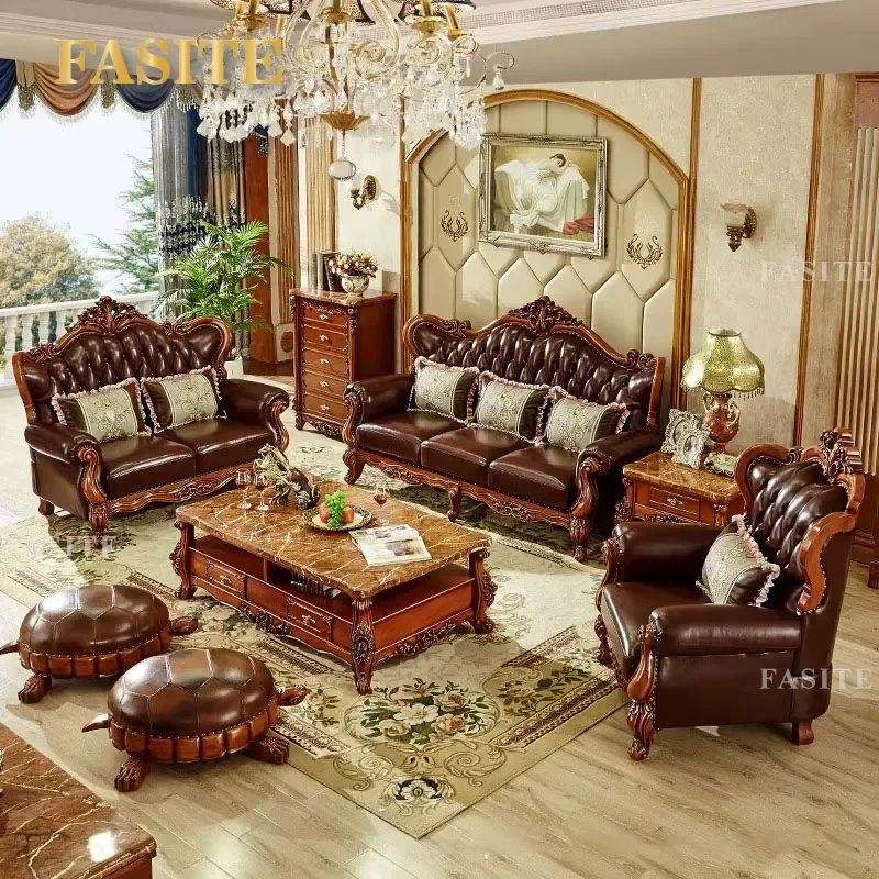For Classic Living Room Chesterfield Sofa High Quality Deep Seat Wood Frame Genuine Leather Furniture Comfortable Durable