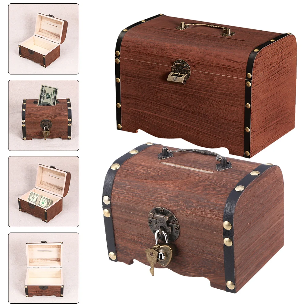 

2 Pcs Solid Wood Treasure Box Chest Storage Chests Vintage Style Small Boxes Coin Organizer Trinket Jewelry