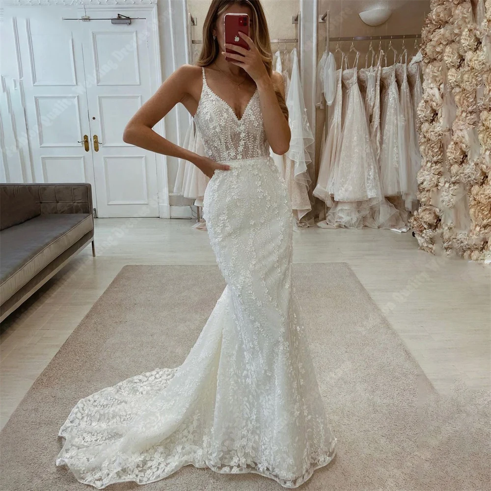 Vestidos De Novia elegantes De tul para mujer, sirena con traje Sexy De cuello en V, longitud De trapeado Formal, Vestido De baile De compromiso, 2024