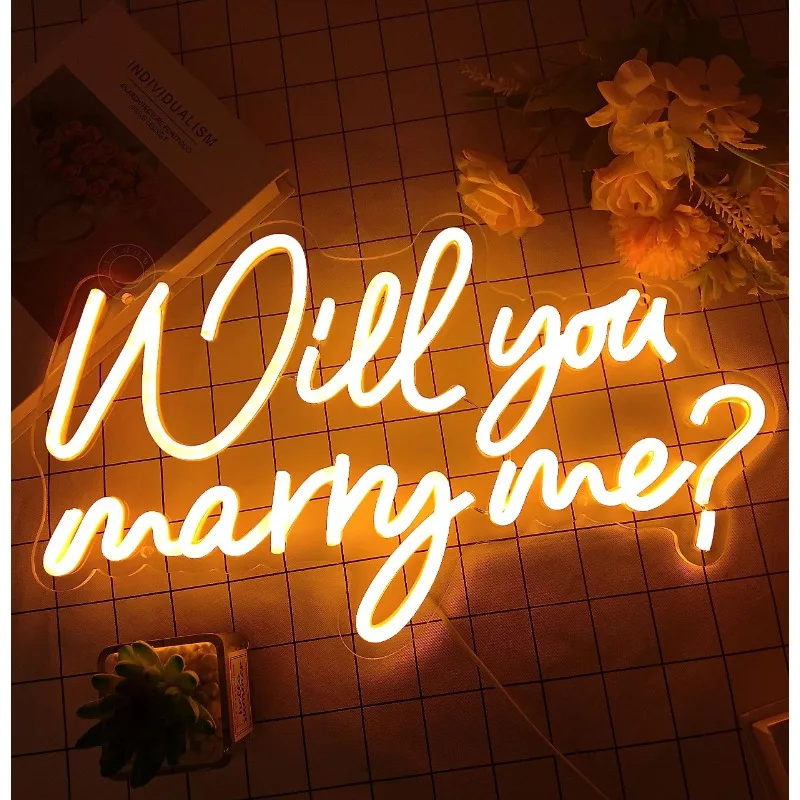 Wil Je Met Me Trouwen? Led Neonlicht Hangend Voorstel Trouwfeest Muur Verloving Valentijnsdag Vriendin Usb 5V 15.75 "X 9.25"