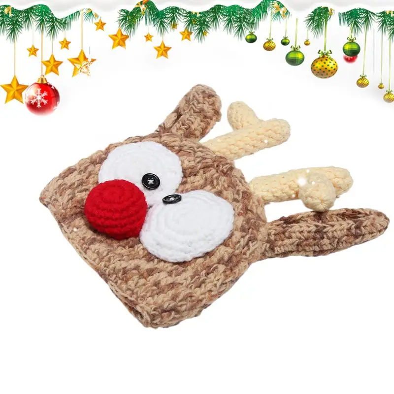 Baby Reindeer Hat Cute Antlers Knitted Hat With Bow Comfortable Christmas Winter Warm Plush Crochet Knitted Hat For Toddler Boys