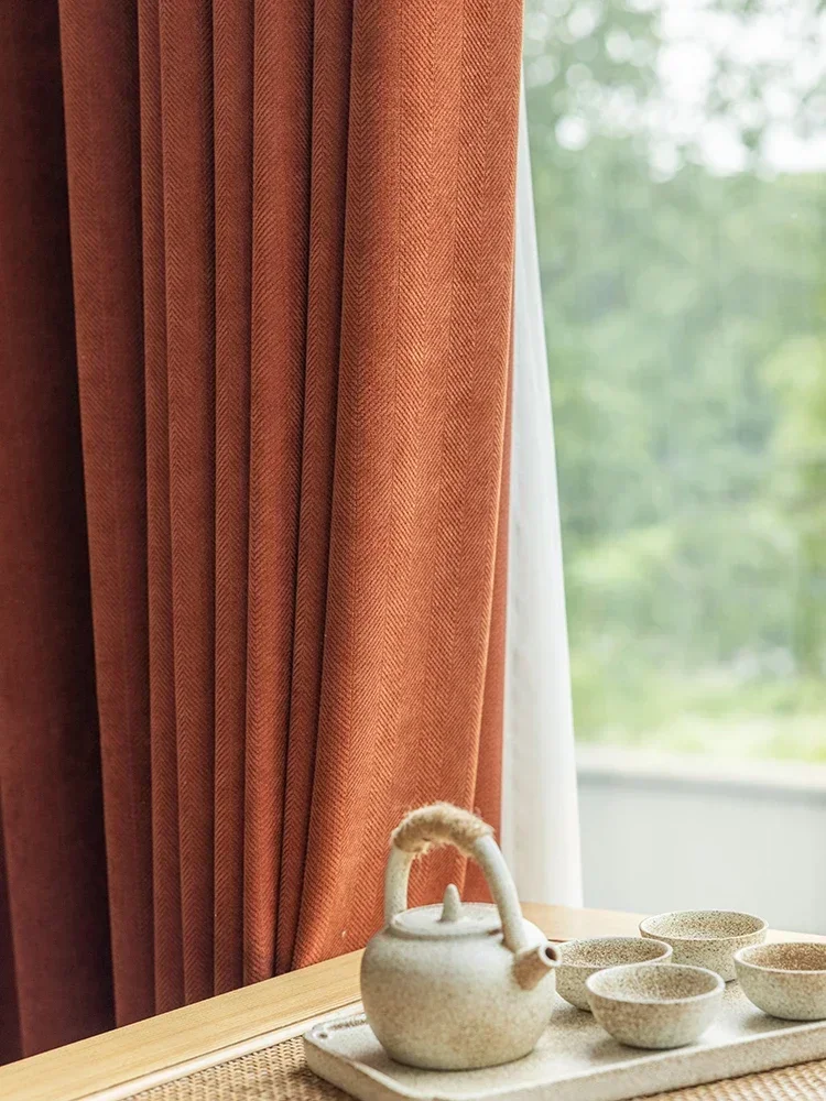 

Caramel Velvet Curtains Herringbone Chenille Light Luxury Retro Living Room Bedroom Blackout Australian Wool Velvet Custom Size