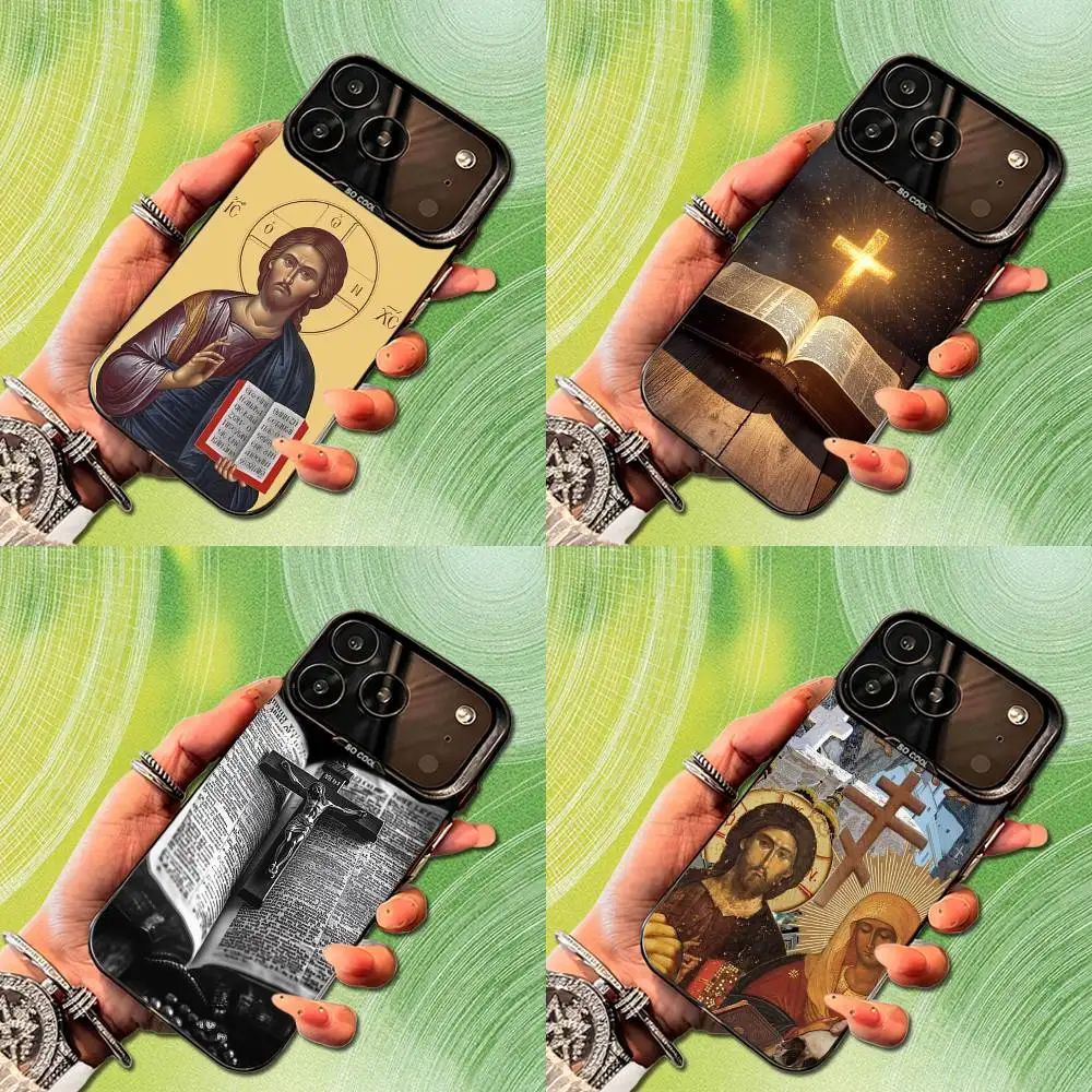 

Church Orthodox Cross Icon Phone Case For iPhone 14,17,13,12,11,16,15,Mini,Pro,SE,XS,MAX,Black Matte Silicone Cover