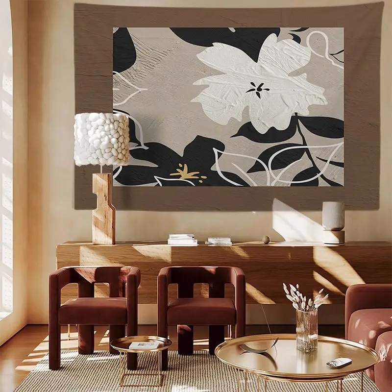 VIKAMA Black White Abstract Fluid Ripple Tapestry, HD Wear-Resistant Fabric Wall Art for Modern Living Room Decor