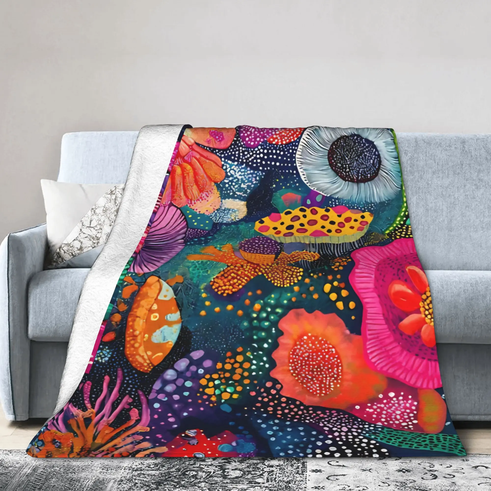 Yayoi Kusama Psychedelic Flowers Fleece Blankets  Creative Throw Blankets for Bed Sofa Couch 125*100cm Quilt