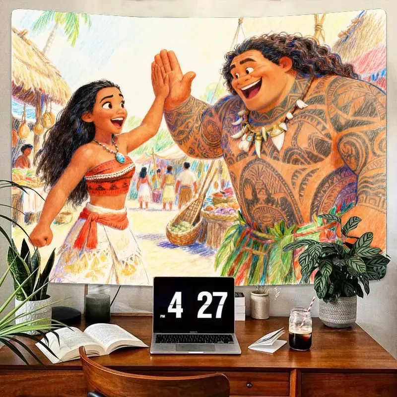 

1PC Disney Moana & Maui High-Five Tapestry, Vibrant Tropical Adventure Wall Art, Modern Polyester Home Dorm Bedroom Decor Gift