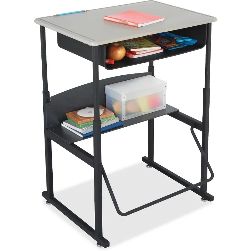 

Standing Student Desk with Bookshelf, Swing Out Footrest, Deep Durable Tabletop, Adjustable Height